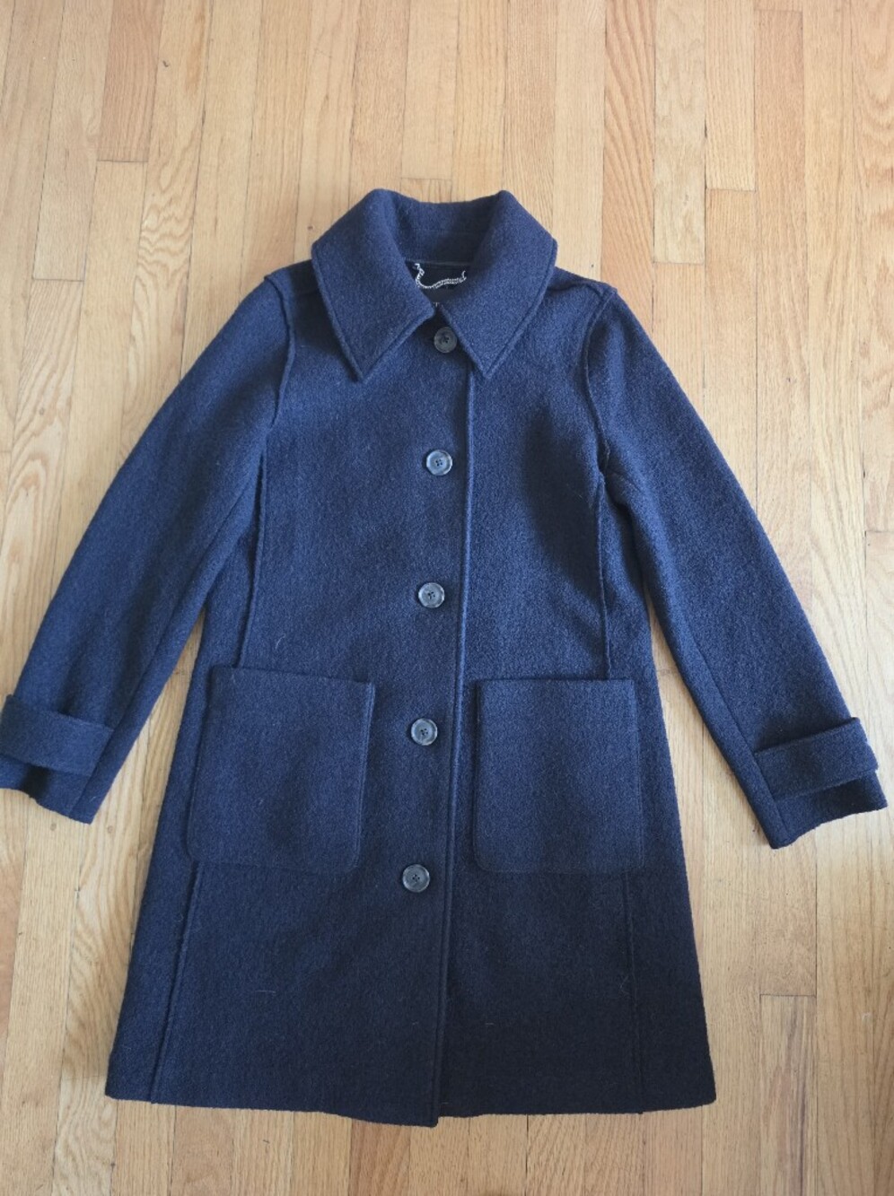 J. Crew Italian Boiled Wool Midi Coat 100% Wool Black Sz 2